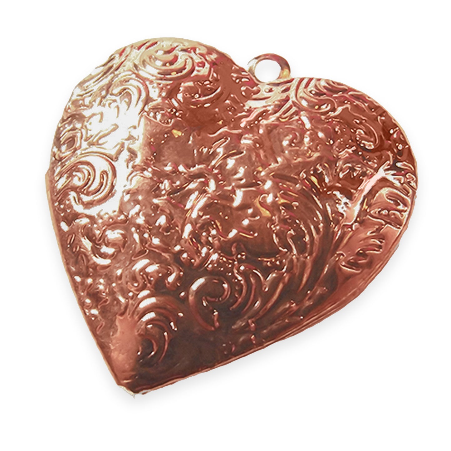 2 x Heart shaped embossed locket, antique copper look colour