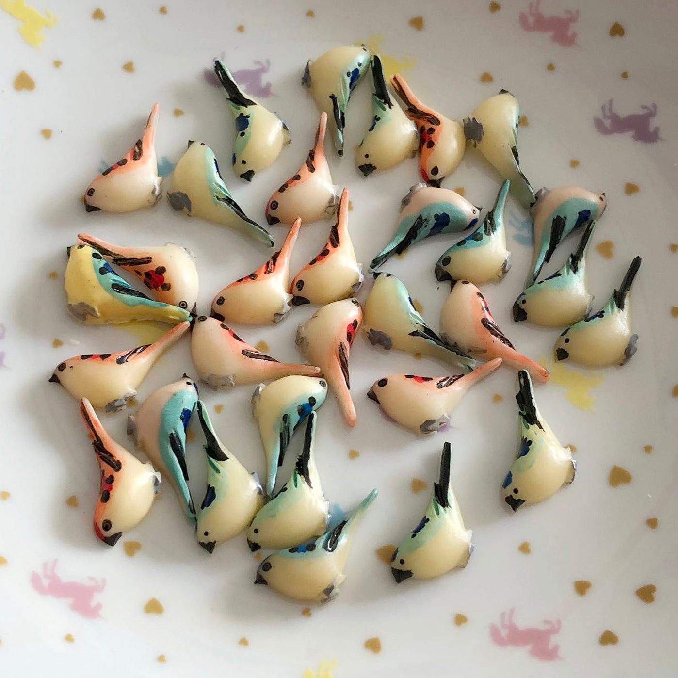 8 x birdy bird cabochons, mix colour