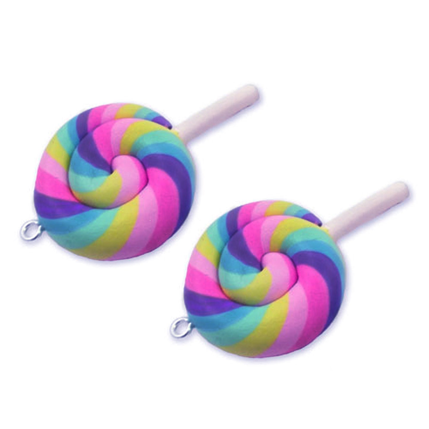 2 Pastel rainbow swirl lollipop charms large