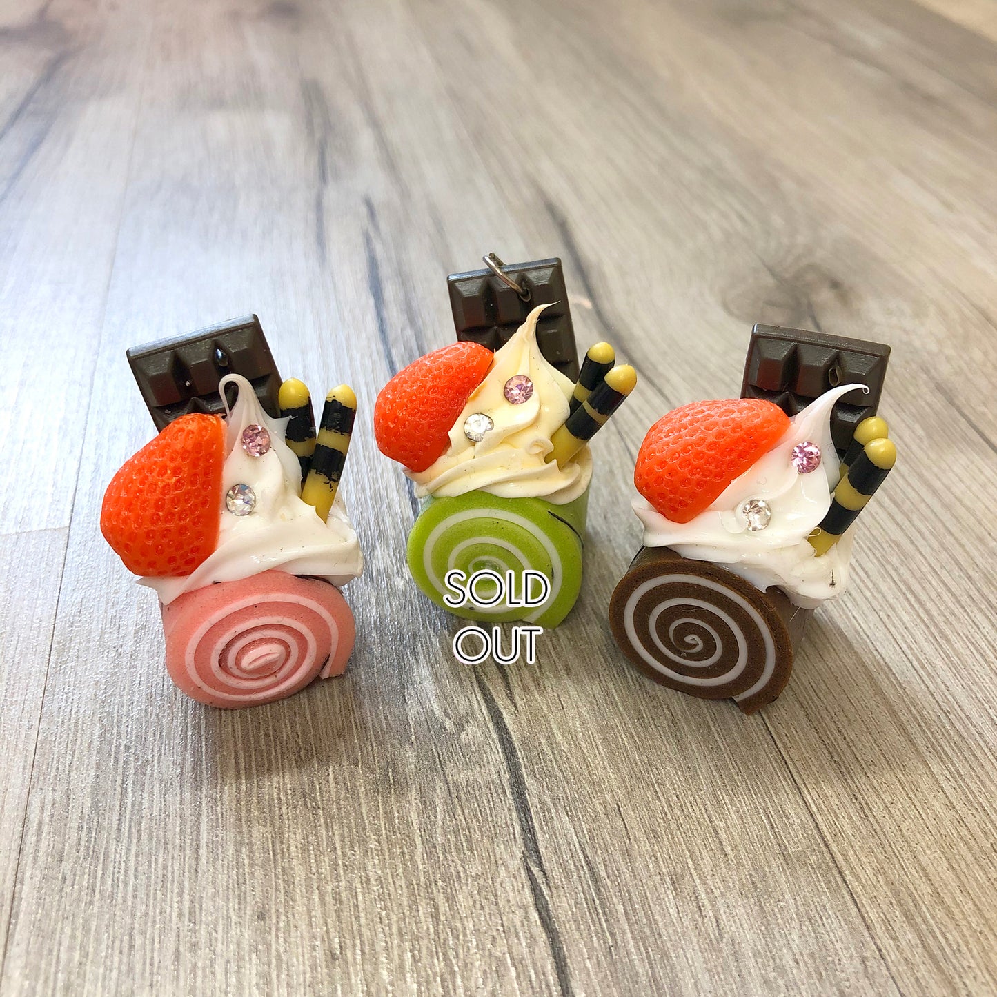 Swiss roll cake charm, 5.5cm tall