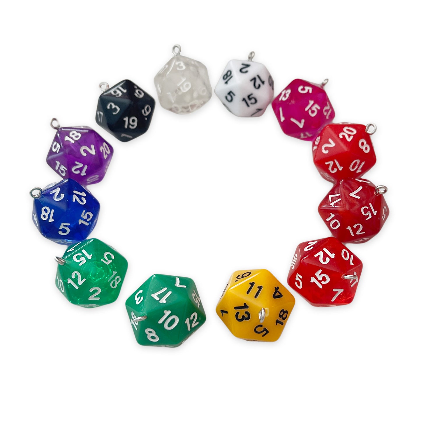 1 x D20 board game dice charms, CHOOSE COLOUR!