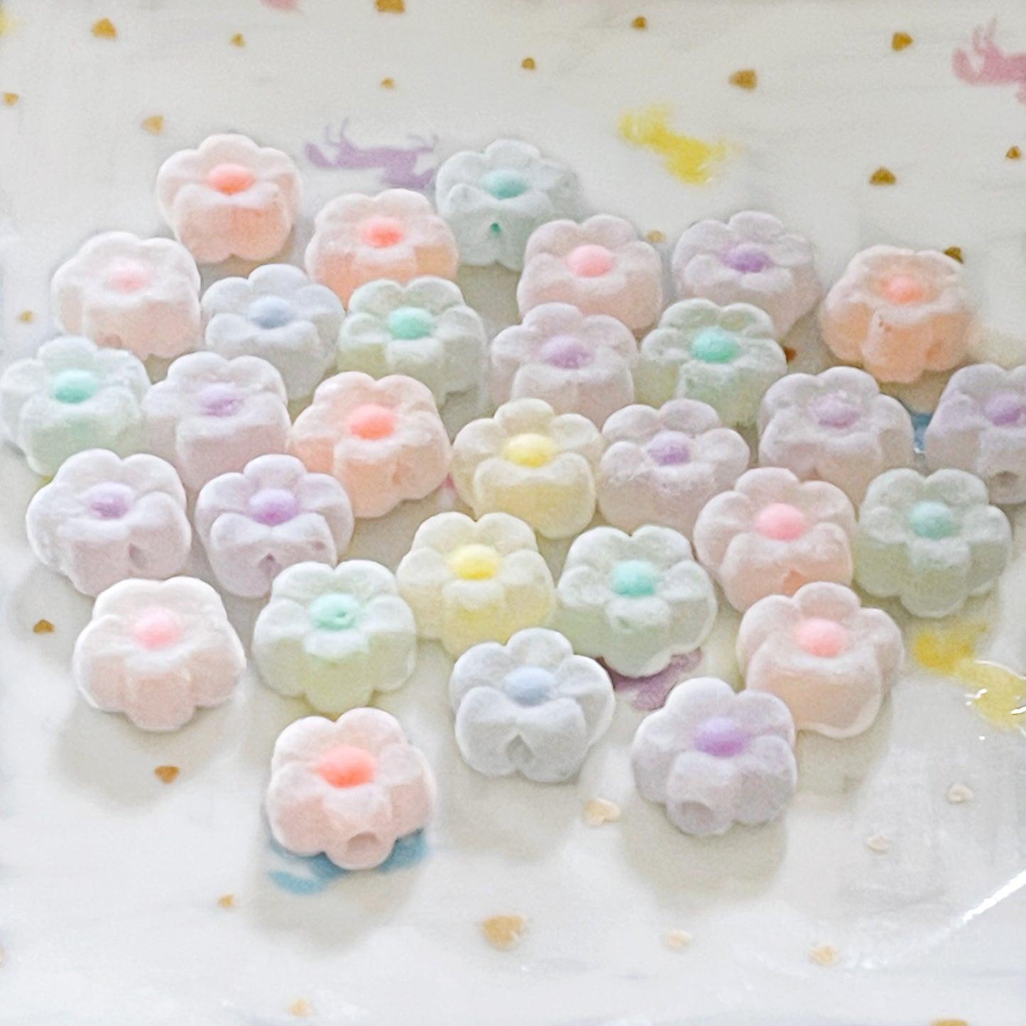 10 x Flocked flower fuzzy beads