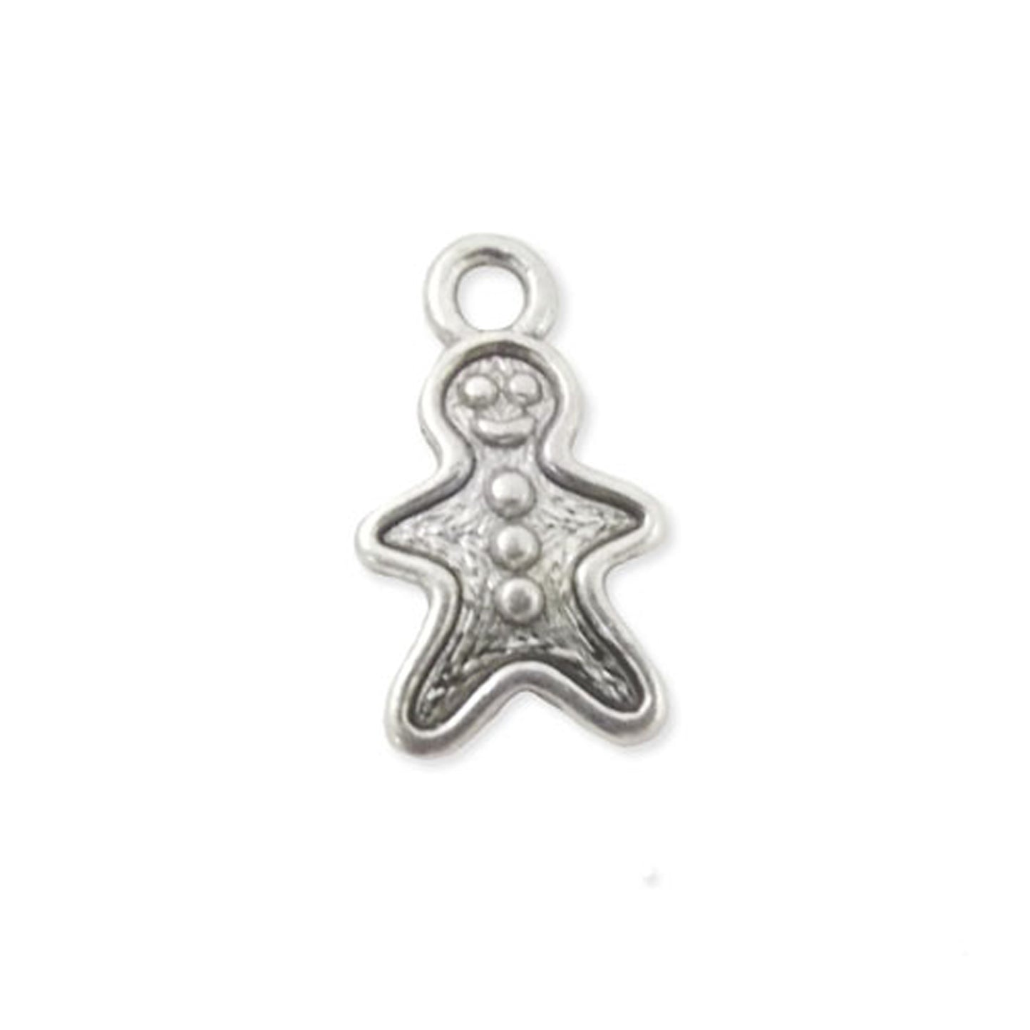 3 x gingerbread man silver colour charm