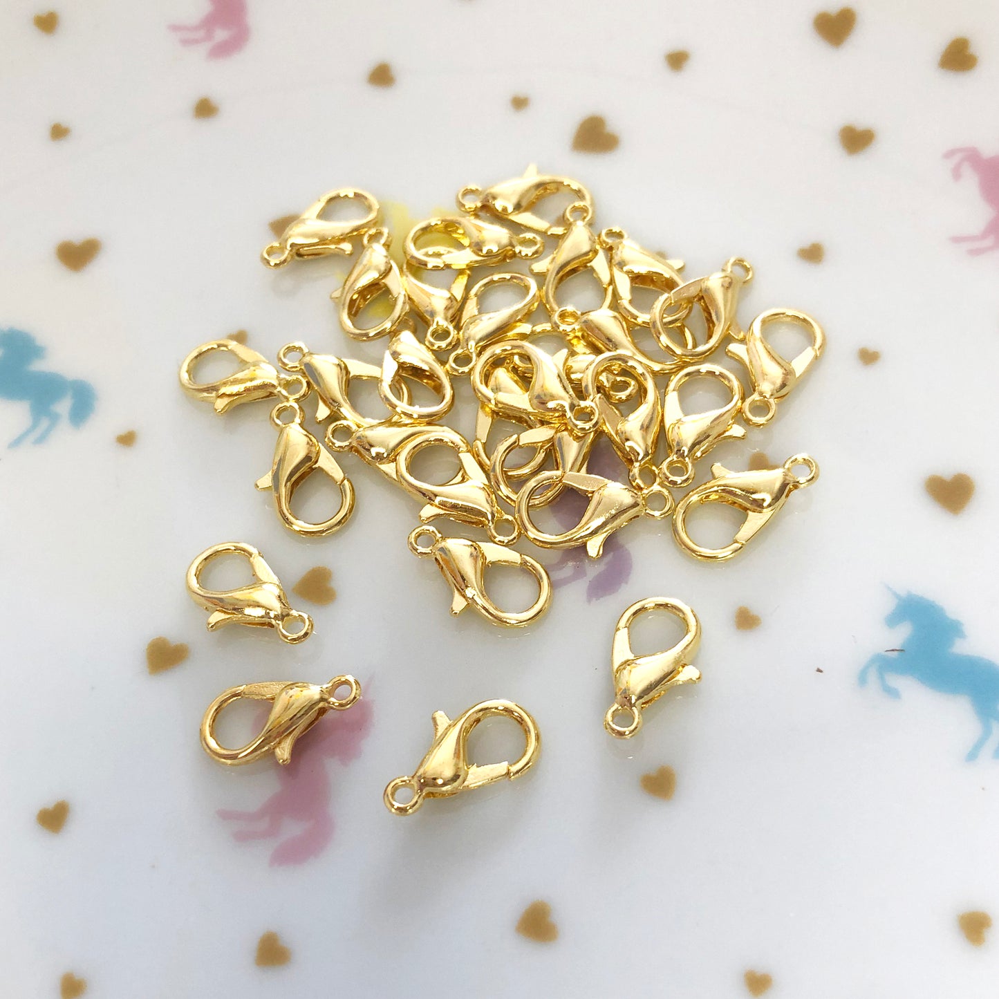 10 Gold colour lobster clasps, 7 x 12mm