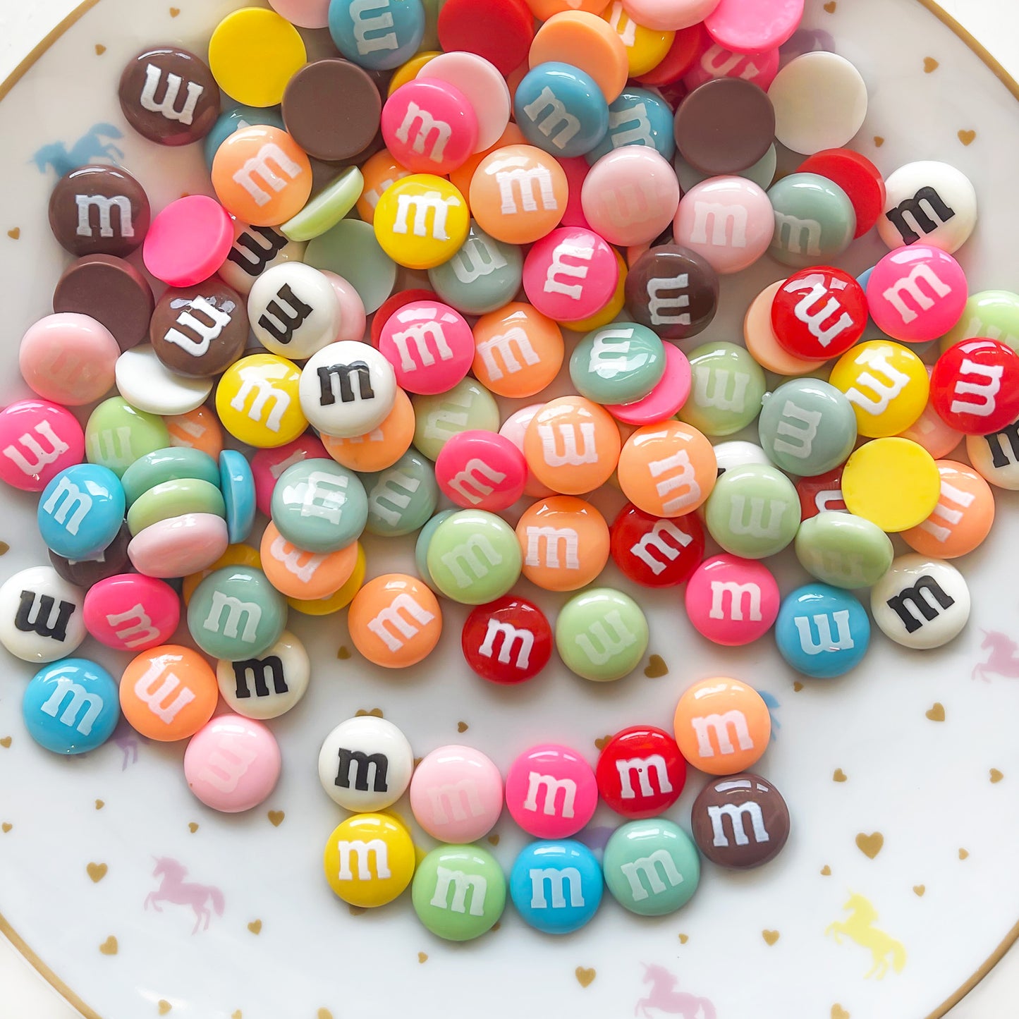 10 x candy M&M cabochons, mixed colour