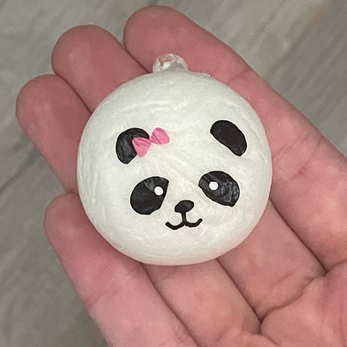 Defect/ creased Panda squishy with pink bow