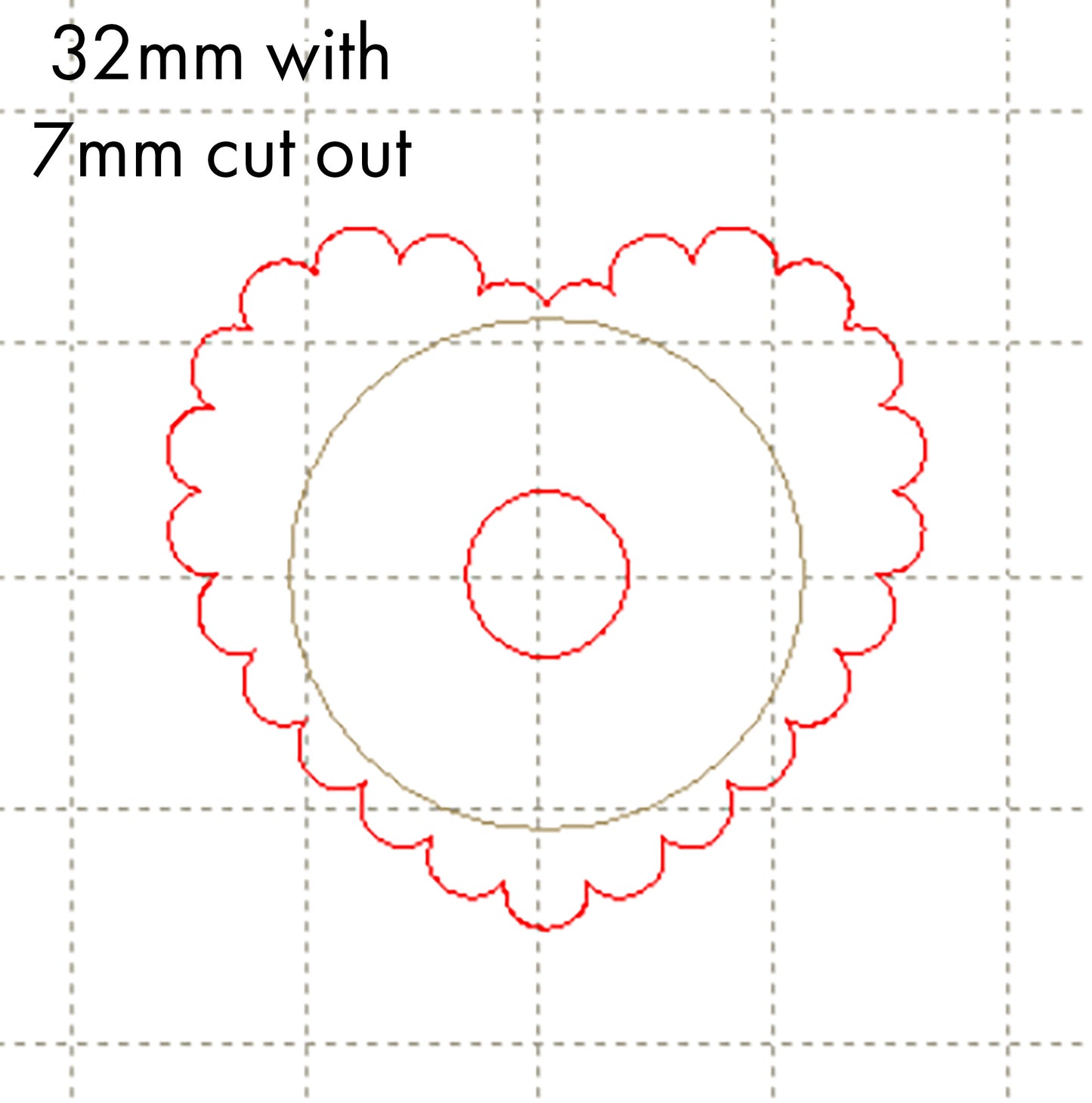 *SW*C* 32mm Heart scallop, 7mm cutout NO HOLE
