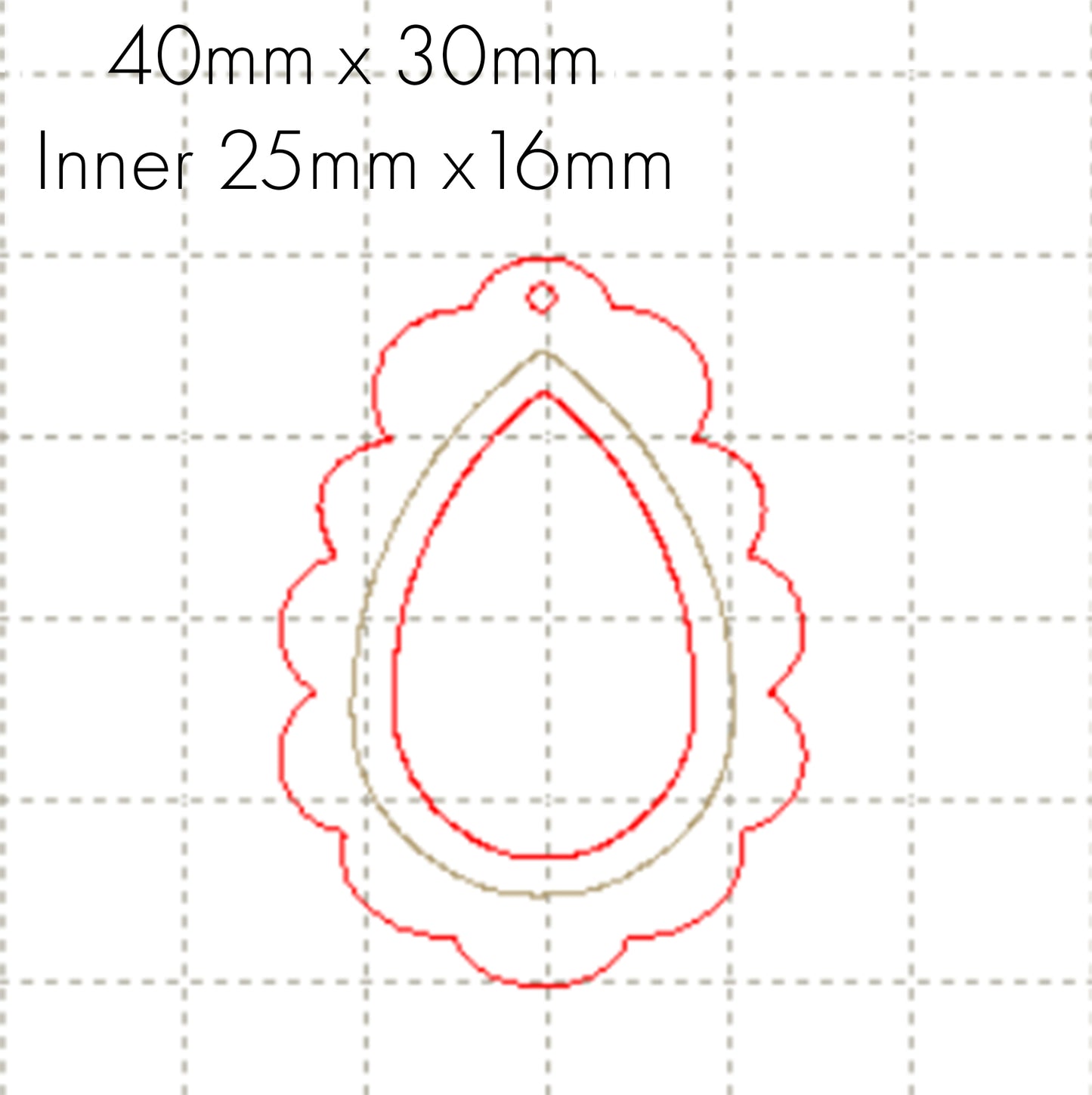 *SW*C* Scalloped Tear drop setting 40mm, 25 x 16mm cut out
