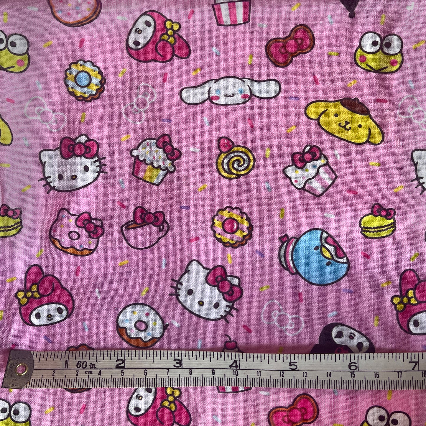 Large offcut Sanrio characters, pink fabric