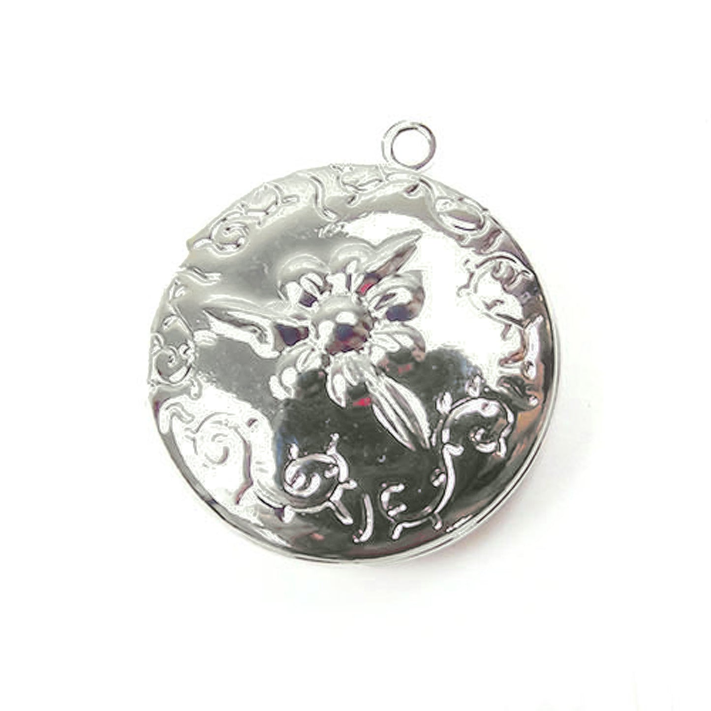 2 x Round flower locket, silver colour