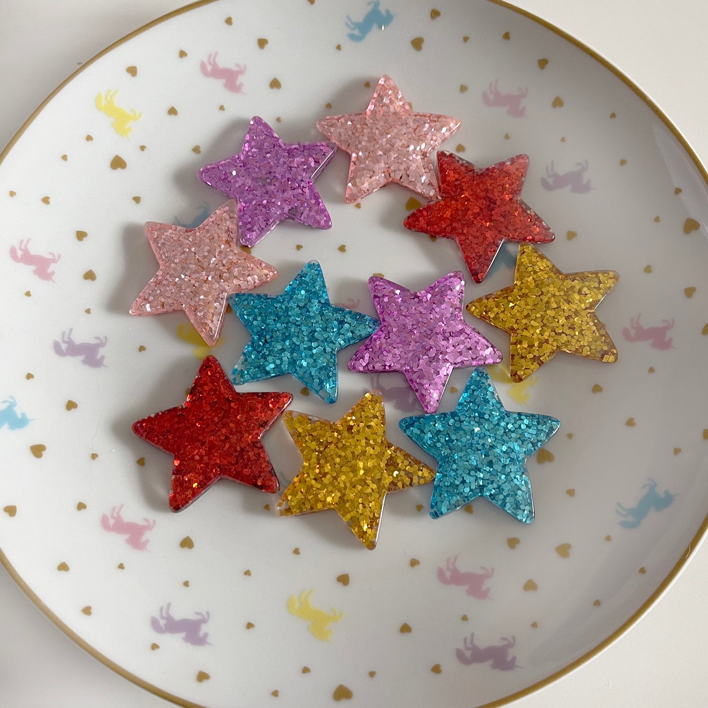 4 x Star resin high glitter cabochons, CHOOSE COLOURS!