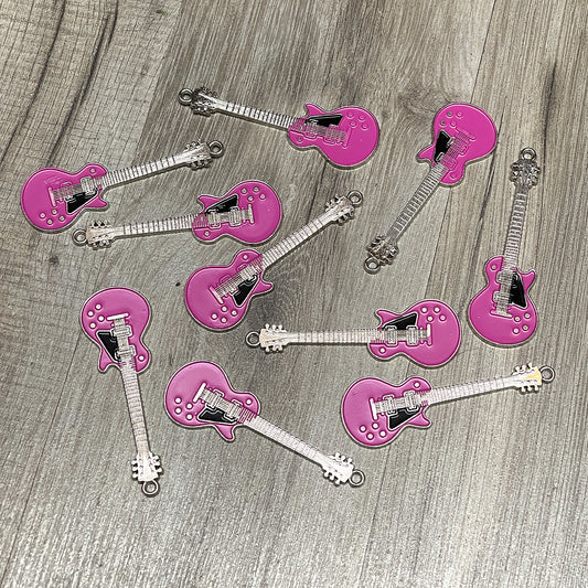 10 x Large Pink enamel guitar charms, some B grade