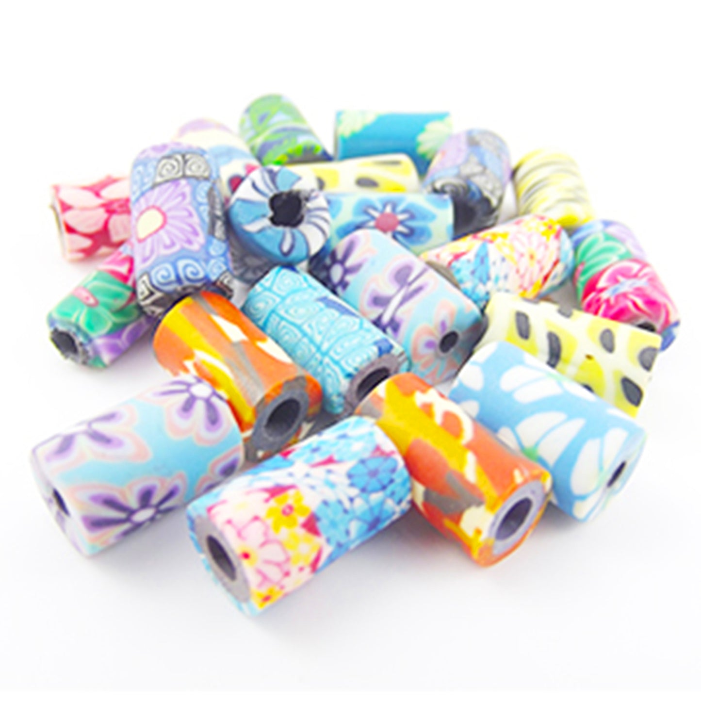 Pack of 20 tube mixed hand made polymer clay beads