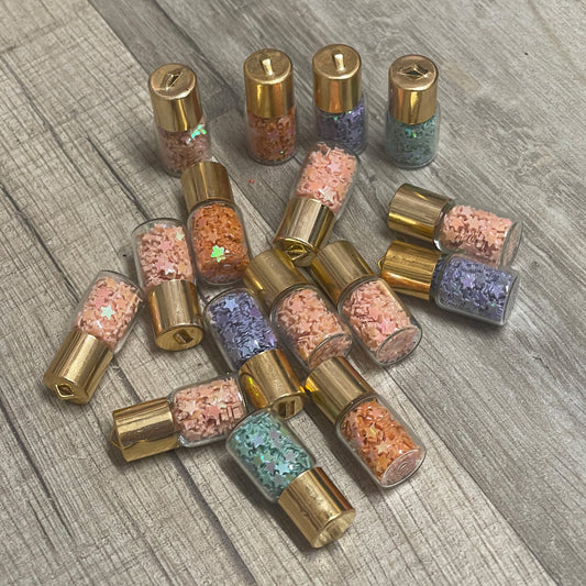 16 x Mini glass vial charms with star glitter inside CLEARANCE