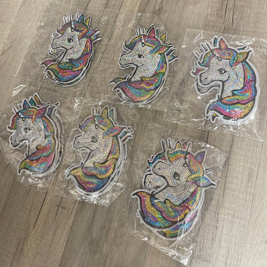 30 x Sequin Unicorn head patch 11cm x 8cm WHOLESALE