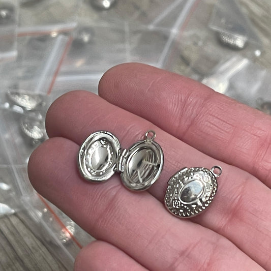 30 x mini silver colour locket charms CLEARANCE