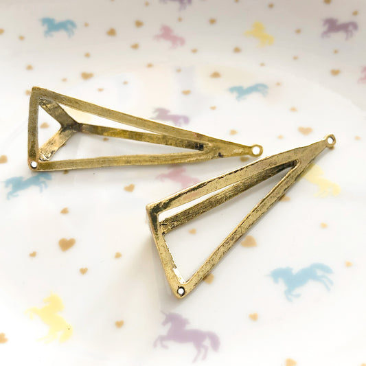 4 large Trangle 3D charms, antique gold colour