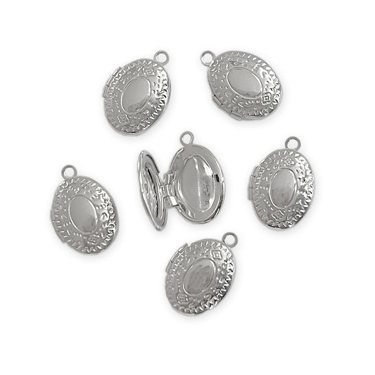 4 x Tiny cute oval locket charms, silver colour