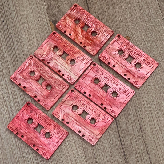 7 x Cassette tape charms, 4.5cm in marble rose