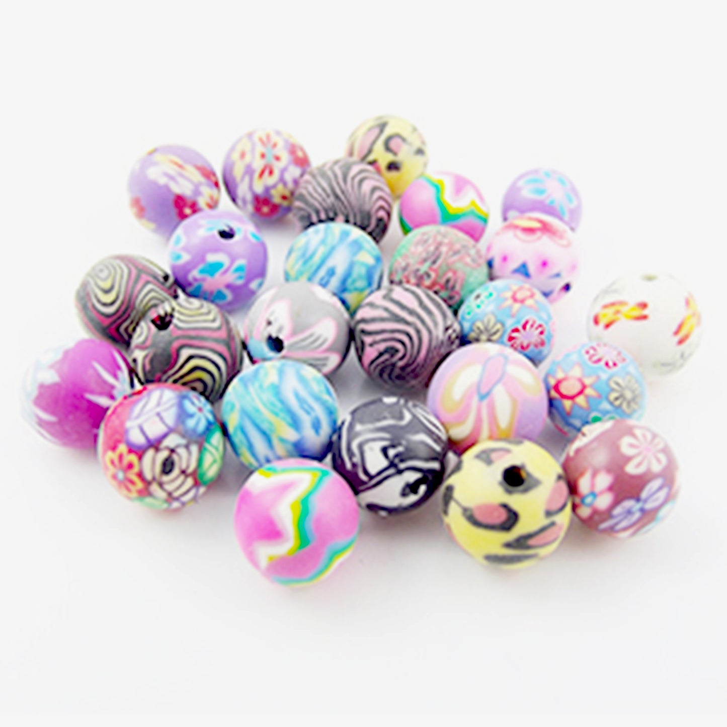 Pack of 20 round mixed hand made polymer clay beads