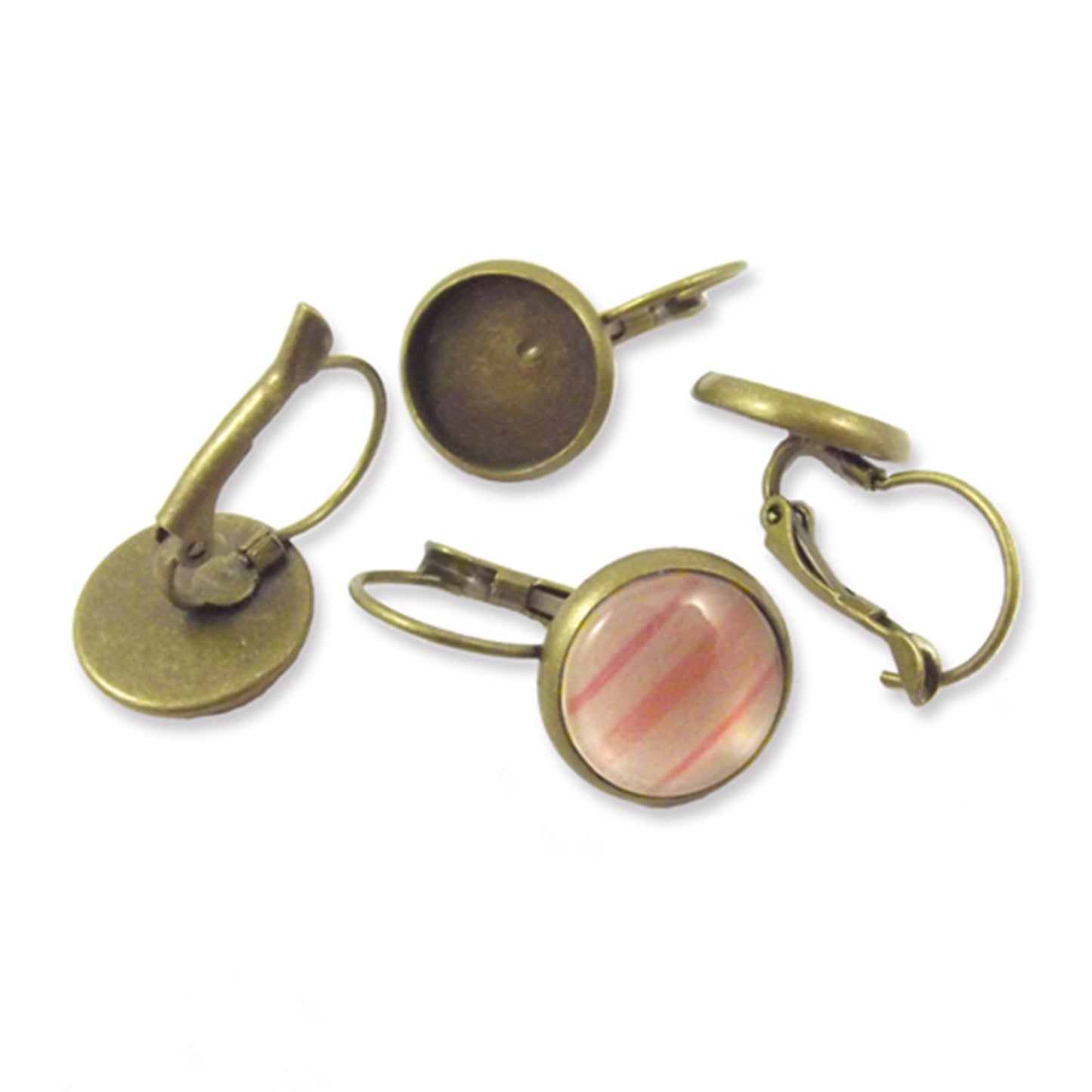 8 (4 sets) antique bronze lever back drop settings and cabochons