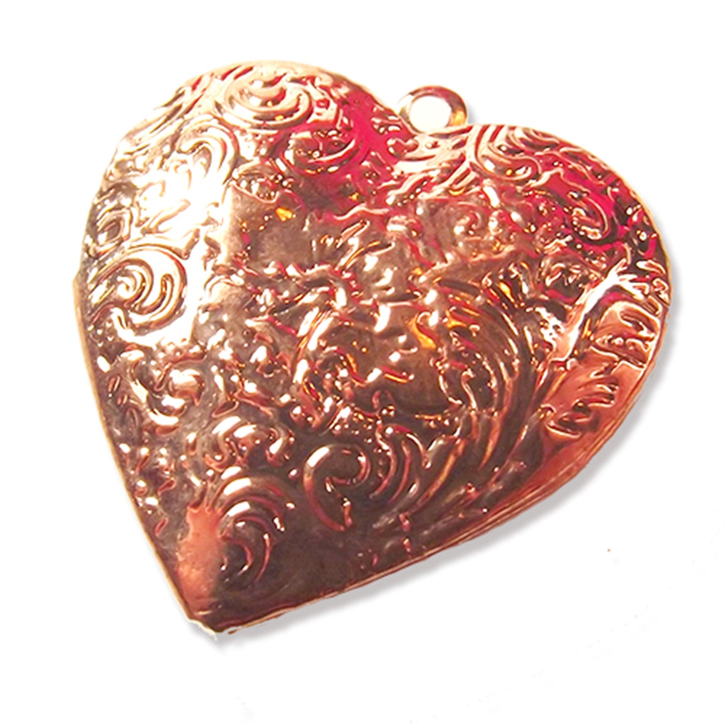 2 x Heart shaped embossed locket, copper rose gold colour