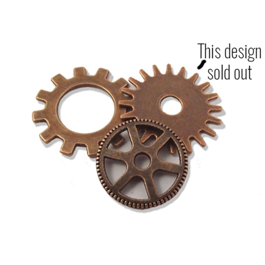 6 steampunk antique copper metal cog charms