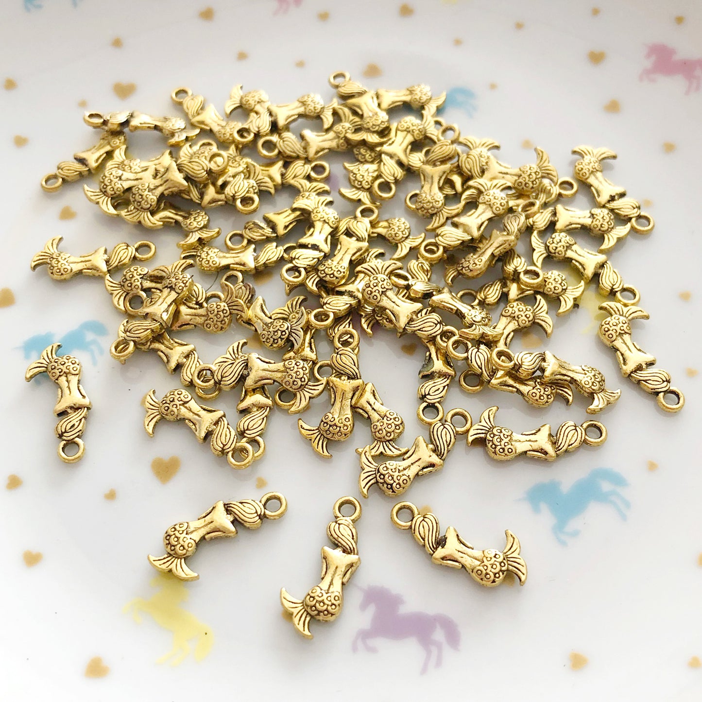 10 miniature mermaid antique gold charms