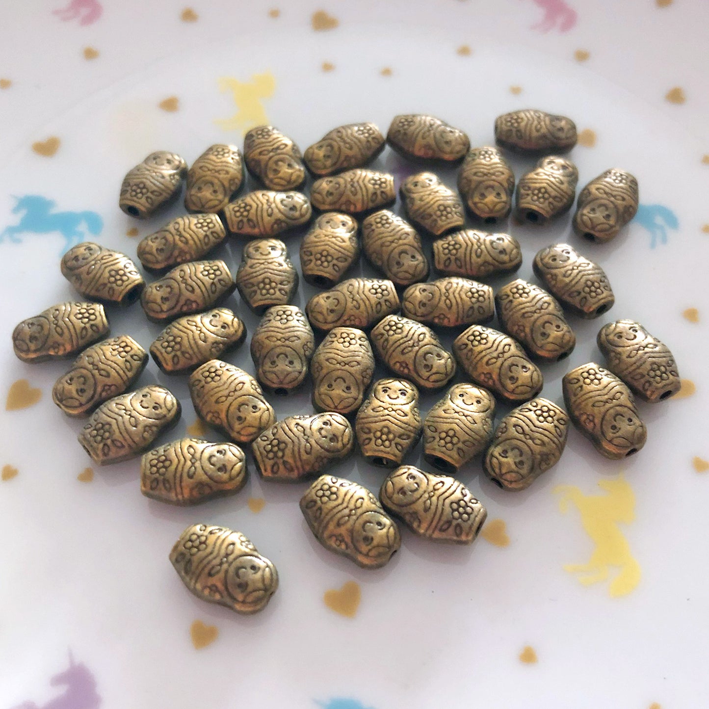 10 x mini Russian doll beads, antique bronze