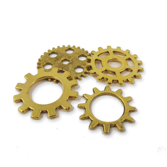 6 steampunk antique golden metal cog charms