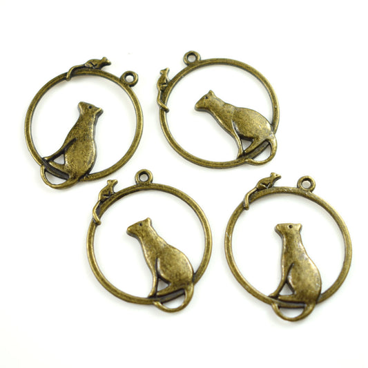 4 cat and mouse antique bronze charms