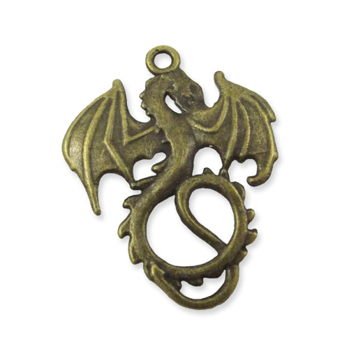 2 dragon charms, antique bronze