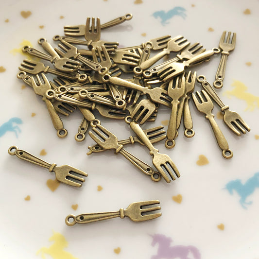 10 fork charms, antique bronze