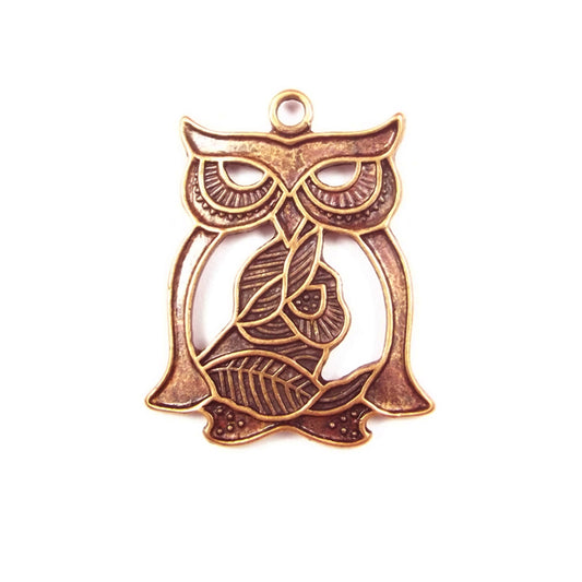 Art deco style owl antique copper charm