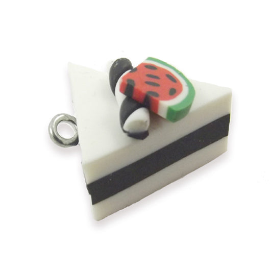 4 Black & white cake slice hand made polymer clay charms