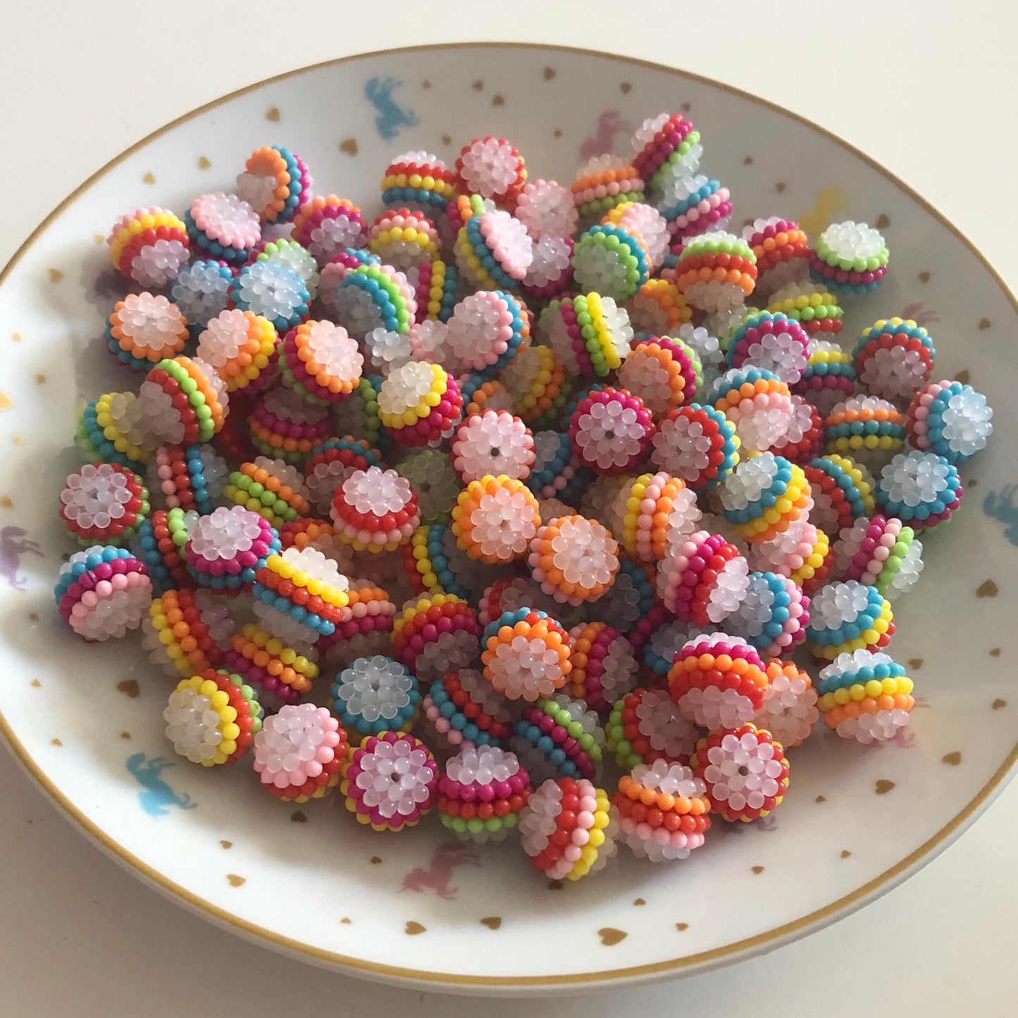 10 rainbow bobble beads, 16mm