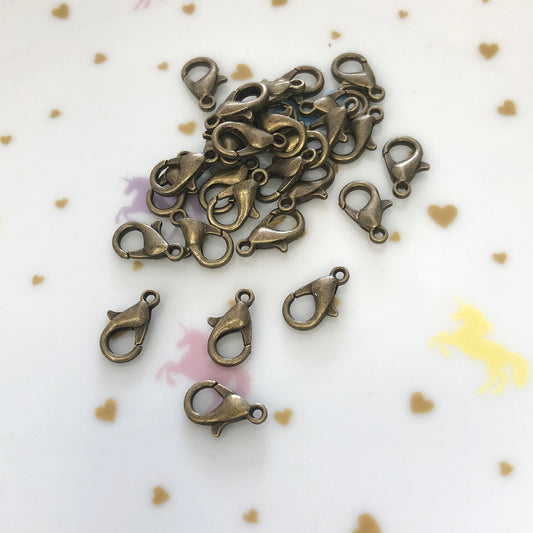 10 Antique bronze lobster clasps, 7 x 12mm