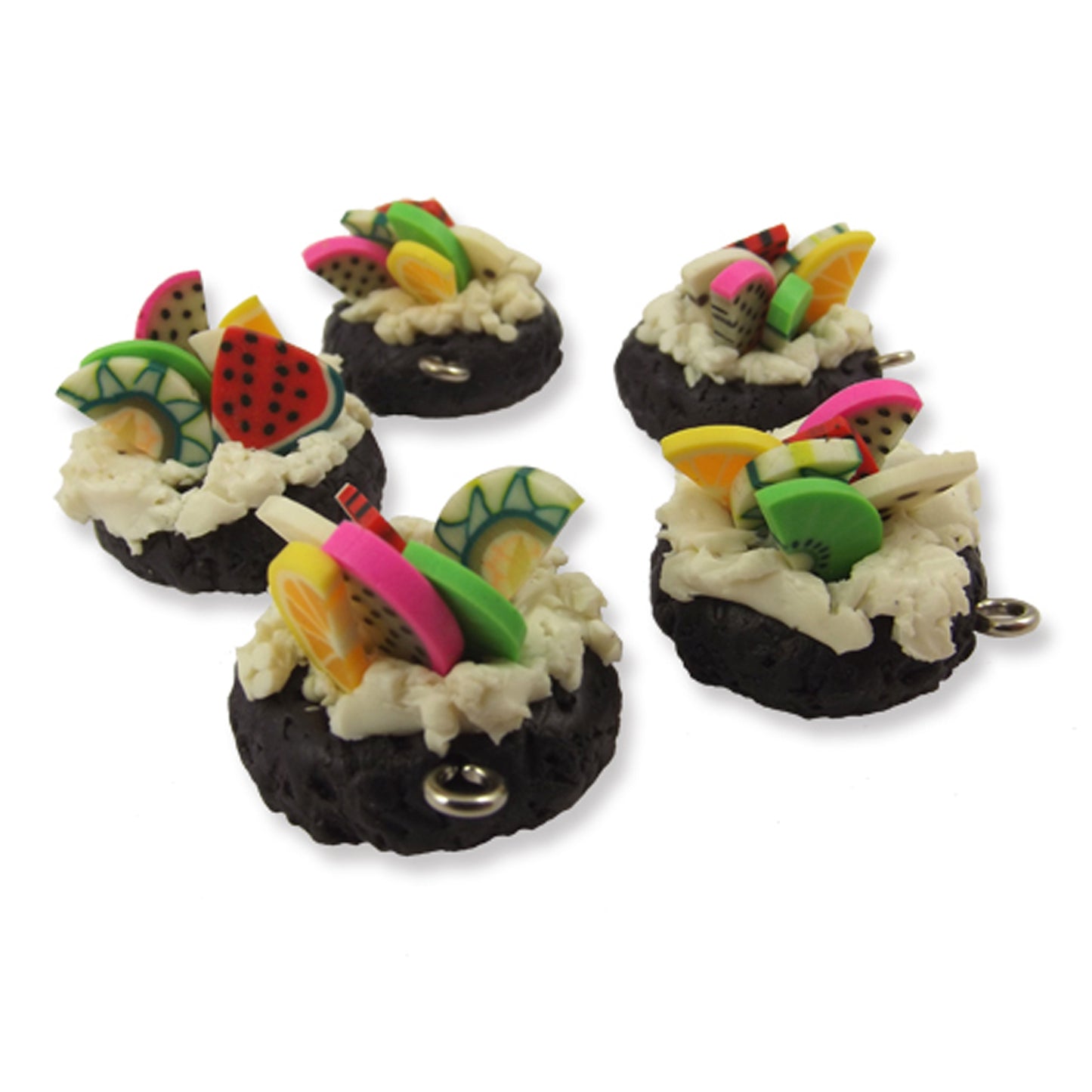 4 chocolate fruit gateau hand made polymer clay charms