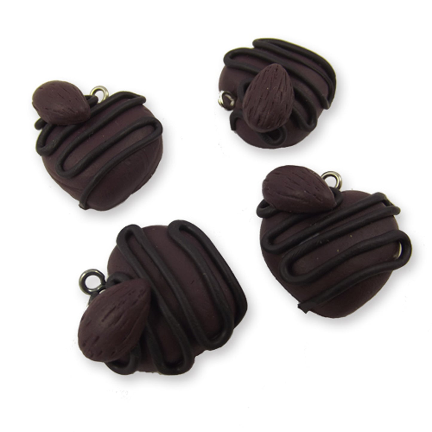 4 chocolate nut truffle hand made polymer clay charms