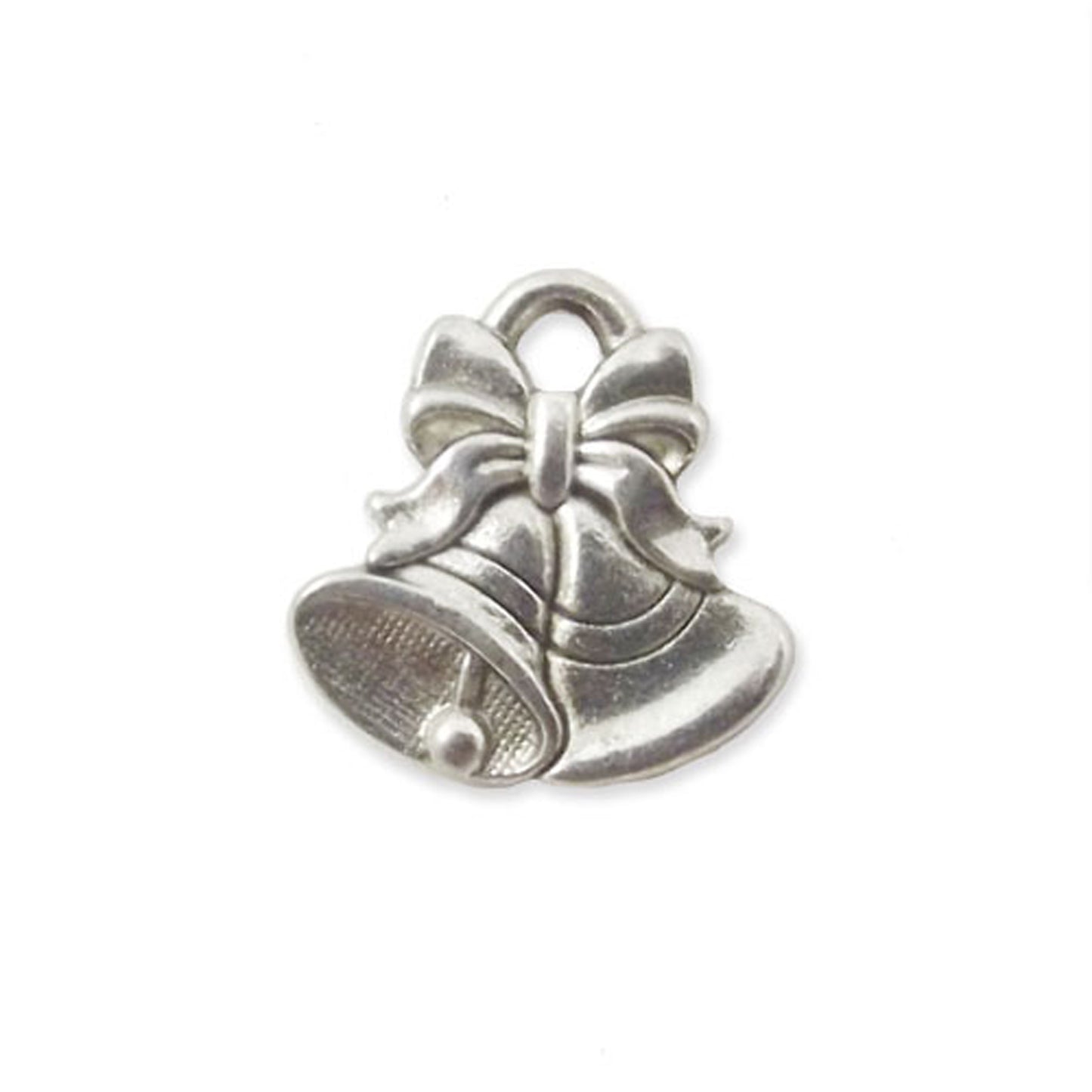 2 x Christmas bell silver colour charms, design 1