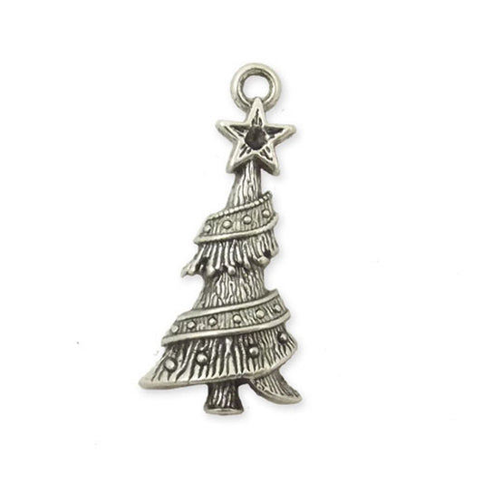 2 x Christmas tree silver colour charms, design 2