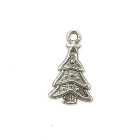 2 x Christmas tree silver colour charms, design 3