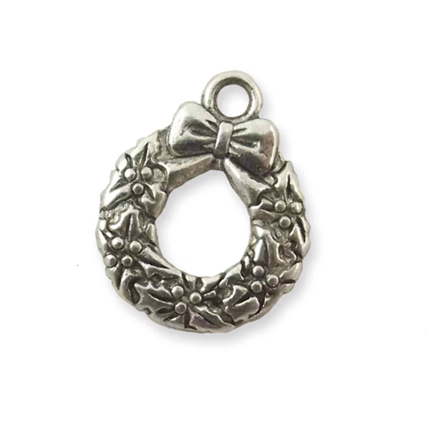 2 x Christmas wreath silver colour charms, design 2