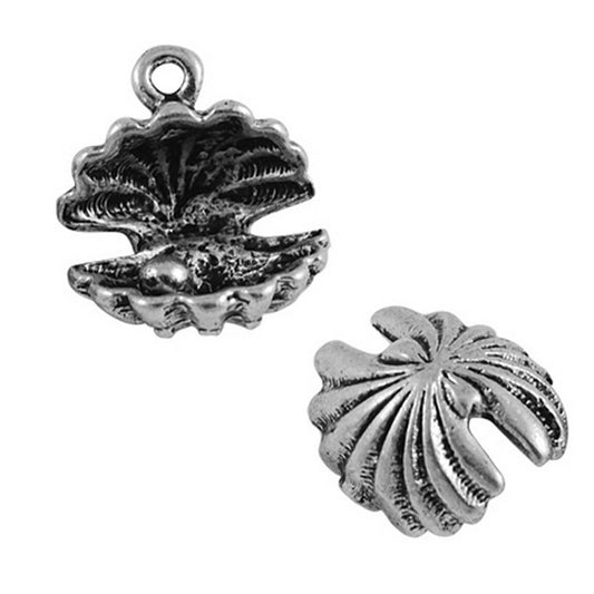 4 clam shell with pearl charms, antique silver