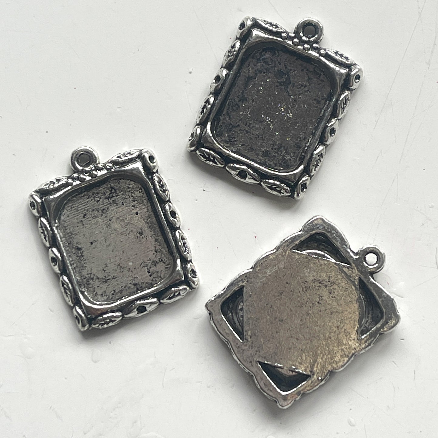 3 x Silver colour square frame setting charms CLEARANCE