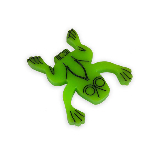 Jumping frog cracker toy, laser cut charm