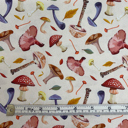 Mushroom forager collection (cream) 100% cotton fabric