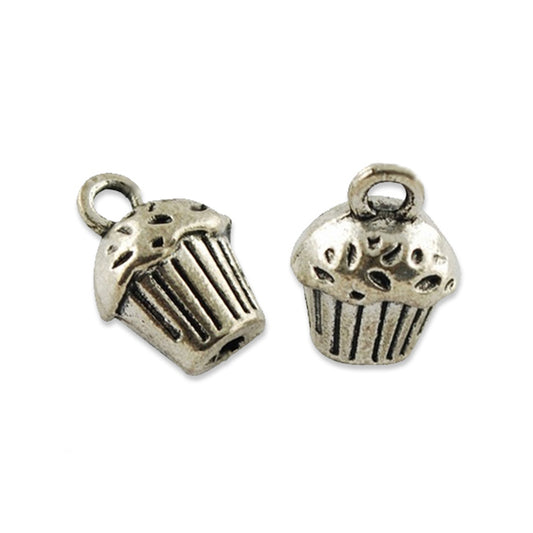 4 Cupcake charms, antique silver