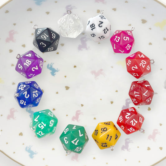 1 x D20 board game dice charms, CHOOSE COLOUR!