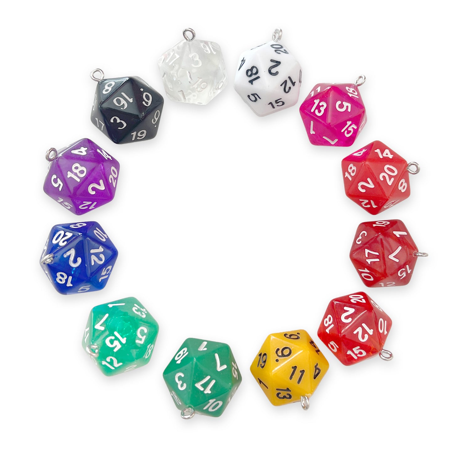 1 x D20 board game dice charms, CHOOSE COLOUR!
